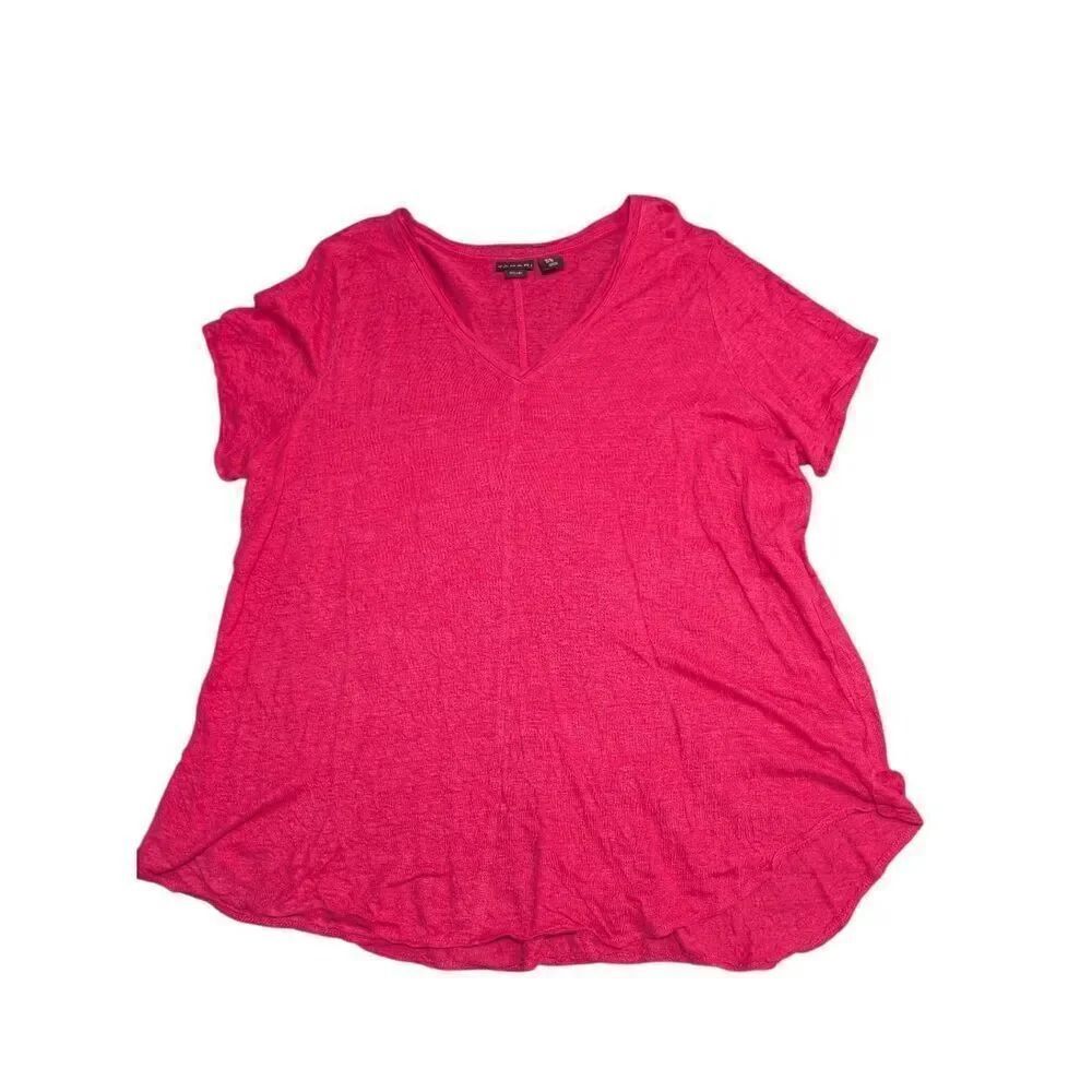 Tahari Top Hot Pink 100% Linen Lightweight V Neck Short Sleeve Beachy Womens 1X